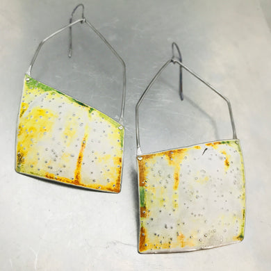 Pointillist Hand Distressed Upcycled Tin Earrings