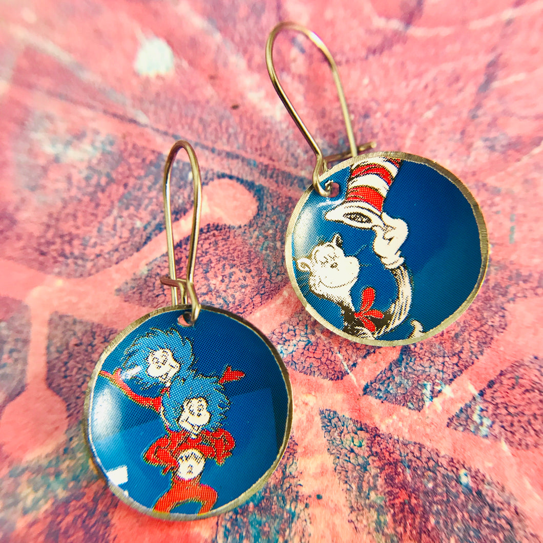 Dr. Seuss Cat in the Hat Upcycled Tin Dot Earrings