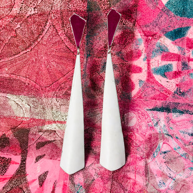 Red Wine and Long White Narrow Kites Recycled Tin Post Earrings