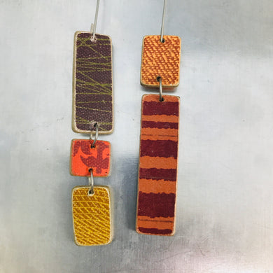 Mixed Pattern Rectangles Recycled Book Cover Earrings
