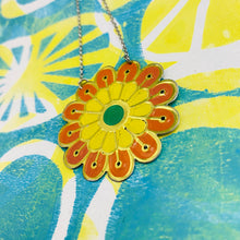 Load image into Gallery viewer, Bright Orange &amp; Yellow Blossom Upcycled Tin Necklace