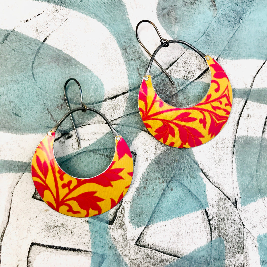 Bright Pink & Yellow Circles Upcycled Tin Earrings