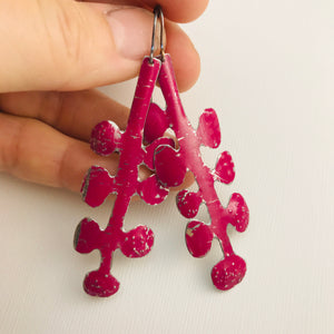 Deep Purple-y Pink Matisse Leaves Upcyled Tin Earrings