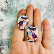 Load image into Gallery viewer, Little Owls Oval Upcycled Tin Earrings