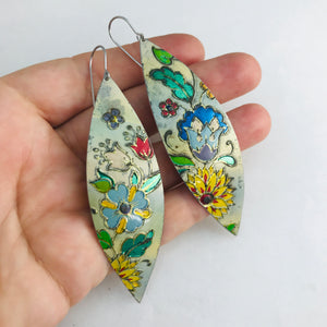 Vintage Mixed Flowers Upcycled Tin Leaf Earrings