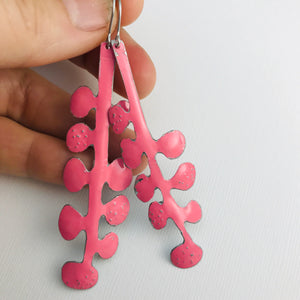 Happy Bubblegum Pink Matisse Leaves Upcyled Tin Earrings