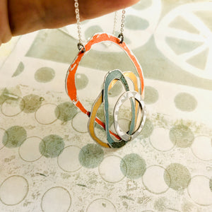 Orange, Gold, Slate & Gray Scribbles Upcycled Tin Necklace
