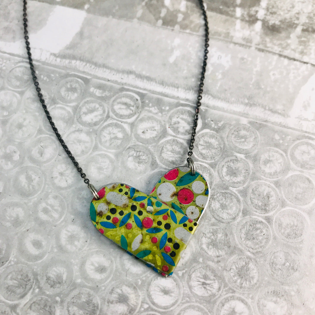 Vintage Mosaic in Gold Tin Heart Recycled Necklace