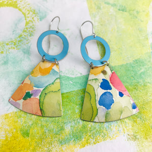 Watercolors and Aqua Small Fans Zero Waste Tin Earrings