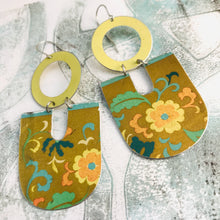 Load image into Gallery viewer, Vintage Dusty Flowers Chunky Horseshoes Zero Waste Tin Earrings