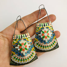 Load image into Gallery viewer, Vintage Mosaic Upcycled Vintage Tin Long Fans Earrings