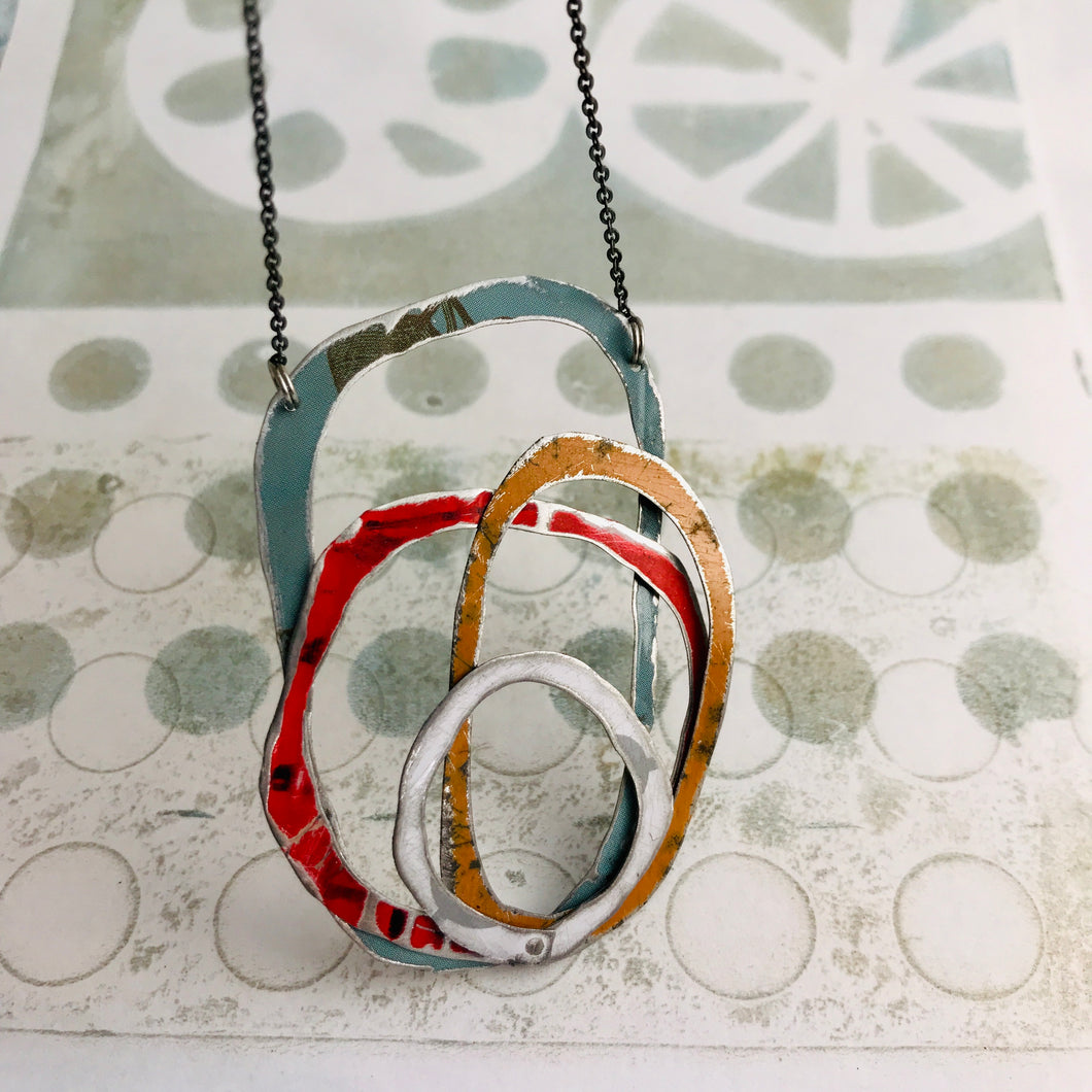 Slate, Scarlet, Butterscotch & Snow Scribbles Upcycled Tin Necklace