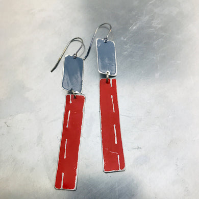 Rustic Matte Gunmetal & Red Zero Waste Tin Earrings