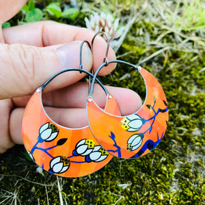 Orange Sunrise Crescent Circles Upcycled Tin Earrings