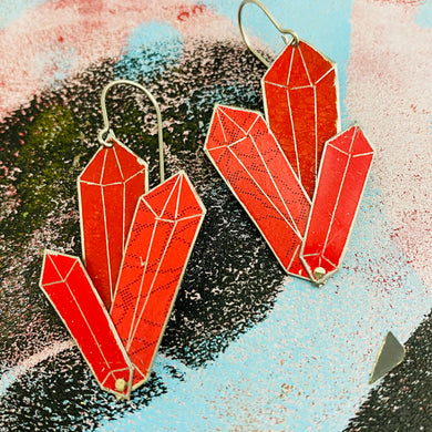 Strawberry Tourmaline Upcycled Tin Earrings