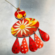 Load image into Gallery viewer, Daisy and Dots on Orange Zero Waste Tin Chandelier Necklace