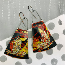 Load image into Gallery viewer, Japanese Tea Ceremony Upcycled Tin Long Fans Earrings