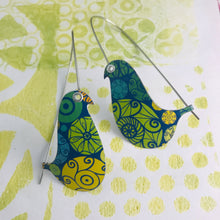 Load image into Gallery viewer, Fancy Circle Pattern Birds on a Wire Upcycled Tin Earrings
