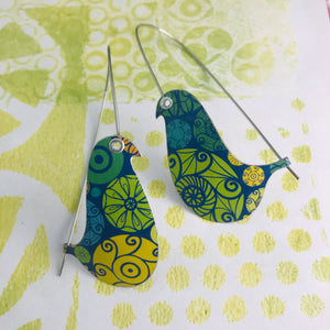 Fancy Circle Pattern Birds on a Wire Upcycled Tin Earrings
