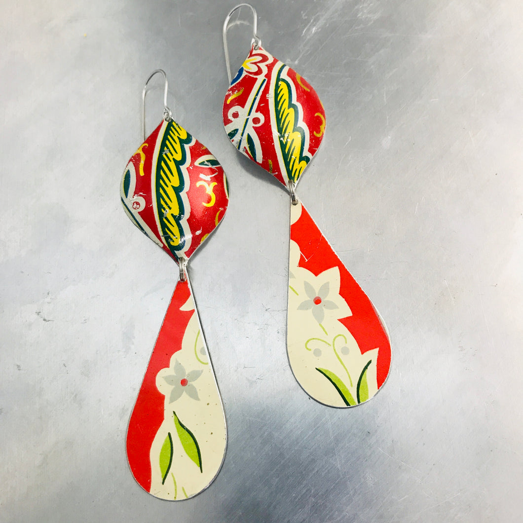 Mixed Red Patterns Ogee Zero Waste Tin Earrings