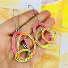 Load image into Gallery viewer, Pink, Orange &amp; Yellow Smaller Scribbles Upcycled Tin Earrings