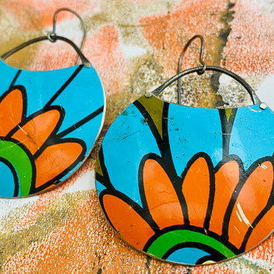 Filofax Orange Flowers Circles Upcycled Tin Earrings