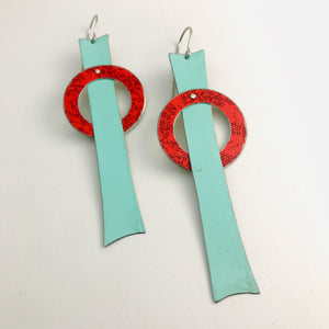 Mod Aqua Red Orbit Upcycled Tin Earrings