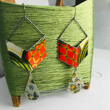 Load image into Gallery viewer, Chevron Dangles Recycled Tin Earrings