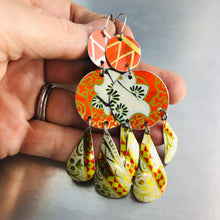 Load image into Gallery viewer, Mixed Vintage Oranges Zero Waste Tin Chandelier Earrings