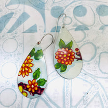 Load image into Gallery viewer, Vintage Bright Blossoms Upcycled Teardrop Tin Earrings
