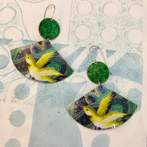 Green Hummingbirds Upcycled Tin Earrings