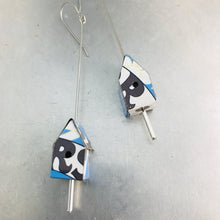 Load image into Gallery viewer, Big Rs on Blue Tiny Tin Birdhouse Earrings