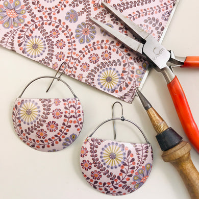 Swirled Stylized Botanicals Recycled Tin Earrings