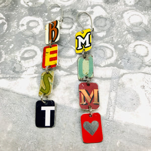 Best Mom Upcycled Tiny Typography Earrings