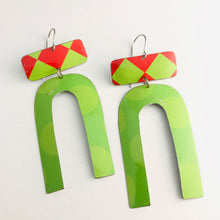 Load image into Gallery viewer, Big Dots Bright Green &amp; Red Checkerboard Zero Waste Tin Earrings