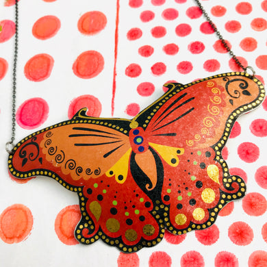 Big Orange Butterfly Upcycled Tin Necklace Tin Anniversary Gift