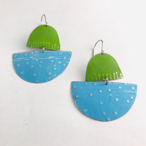 Sky Blue and Grass Green Upcycled Tin Boat Earrings