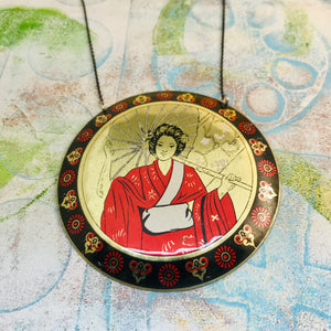 Japanese Parasol Woman Upcycled Tin Necklace