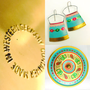 Vintage Aqua Circle Upcycled Tin Necklace