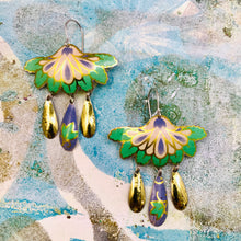 Load image into Gallery viewer, Green &amp; Golds Botanical Tin Chandelier Earrings