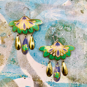 Green & Golds Botanical Tin Chandelier Earrings