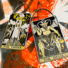 Load image into Gallery viewer, The Devil &amp; The Tower Tarot Tin Earrings