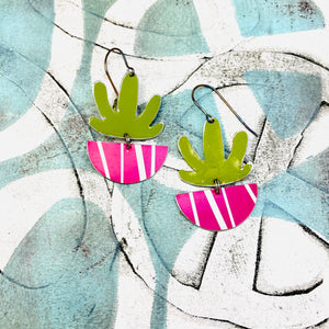 Mod Succulents in Pink Pots Upcycled Tin Earrings