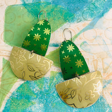 Load image into Gallery viewer, Paris Green &amp; Golds Upcycled Tin Boat Earrings
