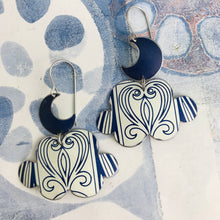 Load image into Gallery viewer, Dark Blue Crescents &amp; Clouds Zero Waste Tin Earrings