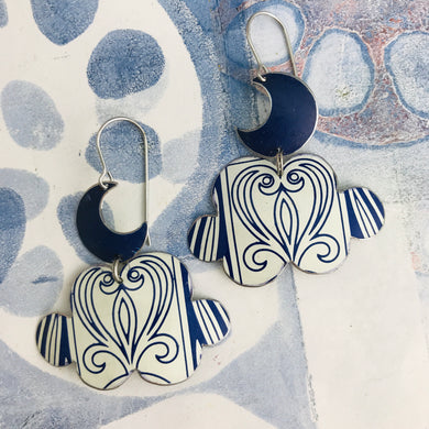 Dark Blue Crescents & Clouds Zero Waste Tin Earrings