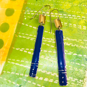 Rustic Bright Blue & Gold Zero Waste Tin Earrings