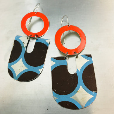 Sky, Chocolate & Scarlet Chunky Horseshoes Zero Waste Tin Earrings