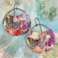 Load image into Gallery viewer, Butterflies &amp; Violets Circles Upcycled Tin Earrings