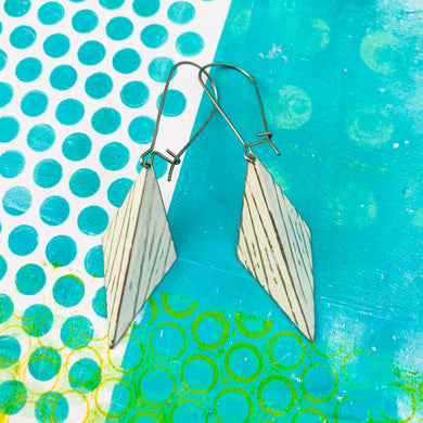 Linear Textured White Harlequin Upcycled Tin Earrings Tin Anniversary Gift
